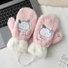 Guantes de Otoño e Invierno para Niñas, Estilo Ins, Forro de Felpa, Engrosados, de Felpa de Dedo Completo, Lindos, Cálidos, Colgantes para el Cuello, Versión Coreana para Estudiantes, Versátiles