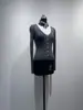 Cárdigan de punto de mezcla de lana con cuello en V, estilo dos piezas en contraste, estilo MIU retro suave adelgazante de punto en capas para mujer