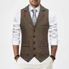 Nuevo Chaleco de Traje de Tweed Espiga para Hombre de Comercio Exterior Amazon Primavera y Otoño con Cuello de Solapa Vintage y Detalle de Cadena