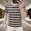 Camiseta de Verano para Hombre con Cuello Redondo y Mangas Cortas, Diseño Moderno Americano, Casual de Alta Gama, Rayas, Versátil, Corte Ajustado