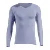 Camiseta térmica fina de una sola pieza para hombre Otoño e Invierno, Camisa base ajustada de manga larga, Cuello en V, Ropa interior térmica básica de algodón de 60 hilos