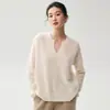 Suéter de Punto de Cachemira para Mujer, Estilo Sencillo Elegante, Cuello Redondo en U, Manga Larga, Holgado, Capa Base, Estilo Perezoso, Suéter de Lana Base