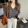Casaco estilo Chanel outono e inverno feminino estilo coreano gola simples de malha cardigã respirável de botão único suéter de manga longa