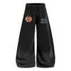 Calça Jogger Ampla Bordada com Patch Retro Americano Unissex Verão High Street Cordão Solta Caimento Fluido Corte Assimétrico Casual Longa
