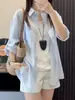 Camisa azul de lino estilo francés para mujer, top de manga larga para el verano con protección solar, chaqueta camisa de algodón y lino estilo casual holgado 'old money'