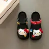 Zuecos de peluche de gatito de dibujos animados con suela gruesa poco profunda para mujer, sandalias planas de moda de verano de estilo simple, zapatos casuales de doble uso