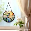 Colgante de Vidrio de Colores Colibrí de Loto Adorno de Vidrio para el Hogar Decoración de Ventana Atrapasoles para el Jardín
