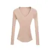 Top de Tricô Canelado Slim Fit com Decote V Profundo Sexy Estilo Desejo Puro 2026 Novo Suéter Básico Ajuste na Cintura