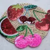 Nuevo Parche de Tela Bordado con Lentejuelas Termoadhesivo Fresa Sandía Parche Bordado con Lentejuelas de Cereza para Bolsas y Sombreros DIY