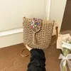Bolsa de Praia para Férias à Beira-Mar Estilo Novo 2026, Bolsa Pequena Elegante de Palha Trançada, Bolsa de Ombro Transversal para o Dia a Dia Feminina