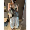 Blusa sin mangas de lino mezclado estilo chica tierna Mochie, multicapa, con volantes irregulares y cinta, Mq1521