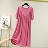 Nuevo Vestido Coreano de Verano 2024 para Mujer de Longitud Media, Holgado y Versátil, de Manga Corta y Cuello Redondo, Camisón con Falda de Color Sólido para Mujer