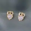 Pendientes de Plata de Ley 925 Chapados en Oro con Diseño de Búho, Pendientes Pequeños y Lindos con Forma de Animal y Diamantes, Joyería para Mujer