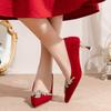 Zapatos de boda chinos, zapatos de novia para mujer, venta al por mayor, nuevos zapatos de boda Xiuhe rojos de tacón alto con diamantes de imitación para mujer.