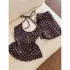 Camisón de Lunares con Cuello Halter Estilo Chica Picante Estilo Americano para Mujer, Nuevo Conjunto de Shorts Casuales de Cintura Alta 2026