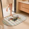 Alfombra de Piso de Lino Tejido Estilo Dibujo Animado Lindo Alfombra de Piso para Baño Entrada de Inodoro Absorción de Agua Secado Rápido Resistente a la Suciedad Antideslizante Felpudo