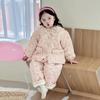 Conjunto de Pijama Feminino, Novo Estilo, Espessado, Forrado com Fleece, Acolchoado, Roupa de Algodão Quente com Desenho, Roupa de Casa para Crianças para o Inverno