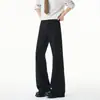 Pantalones negros de hombre con dobladillo curvo, marca de moda, corte slim, ligeramente acampanados, largos, pantalones de pierna ancha de seda helada de verano