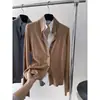 JAYT estilo luxo discreto e maduro cardigã de linho duas peças patchwork casaco de lã estilo old money francês gola alta