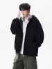 Moletom Cardigan Cinza Pesado com Forro de Lã para Homens Outono Solto Cor Sólida Versátil Moletom Streetwear Casual Roupa Externa para Casal
