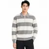 Suéter de malha canelada com listras estilo europeu e americano relaxado estilo old money gola polo suéter de gola masculina outono e inverno top masculino