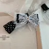 Grampo Banana de Renda com Laço de Cetim de Bolinhas Estilo Ballet Francês para Penteados Presos na Nuca, Acessório de Grampo de Cabelo Vertical Suave