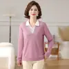 Outono 2026 Nova Moda Roupas Elegantes para Mães de Meia-Idade Top Pequeno Camiseta Estilosa Plus Size Roupas para Mulheres de Meia-Idade e Idosas Top de Manga Longa