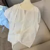 Camisa Fina de Manga Corta con Mangas Abullonadas y Lazada de Algodón Puro para Mujer, Nuevo Diseño Verano 2026 con un Toque de Alta Gama