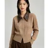 Cárdigan retro de punto trenzado con cuello polo estilo coreano, corto, adelgazante, suave, de corte holgado, suéter versátil para capas, atuendo de otoño para mujer
