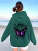 Talla Europea Transfronteriza Talla Europea Otoño e Invierno Ropa Europea y Americana Sudadera con Capucha de Manga Larga Superior Estampado de Mariposa