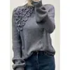 Suéter de Tricô Cinza com Gola Redonda e Manga Longa Estilo Relaxado para Mulheres, Novo Design Outono/Inverno 2026 com Estampa Floral, Top Versátil e Fashion