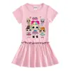 Nova Roupa de Verão 2023 Estilo Coreano Moda Infantil Vestido de Manga Curta Algodão Roupa de Bebê Saia Plissada Estilo Ocidental Fina