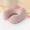 Almohada de viaje con forma de U de espuma viscoelástica de malla y gofres, portátil y con almacenamiento, ideal para conducir aviones y proteger la columna cervical.