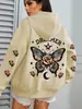Sudadera con capucha de venta al por mayor de fábrica con estampado floral de letras, Sudadera con capucha informal de manga larga con cordón y bolsillo tipo canguro