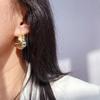 Aretes Transfronterizos Europeos y Americanos de Oro de 18K Acero Inoxidable Ola Perla Exagerados Aretes en Forma de C Aretes Simples Franceses de Lujo Ligero