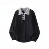 Suéter Dopamina Otoño/Invierno 2026 Tejido de Bloques de Color Punto Trenzado Cuello Medio Polo Versátil Top Holgado de Punto Trenzado para Hombres y Mujeres Botones