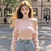 Suéter de Cuello Halter Hombro Descubierto Estilo Deseo Puro para Chicas Calientes Moda de Nicho para Mujer Ajustado Único Delgado Sexy Top sin Hombros ISN