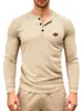 Nueva Camiseta Henley de Manga Larga Waffle con Botones, Secado Rápido, Raglán, Estilo Americano Casual para Hombre, Europea y Americana, Primavera y Otoño