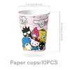 Decorações de Festa de Aniversário Tema Sanrio Louças Pratos de Papel Guardanapos Toalha de Mesa Hello Kitty Conjunto de Suprimentos