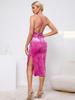 Ropa Europea y Americana de Mujer Transfronteriza 2026 Otoño e Invierno Nuevo Estilo Sexy Espalda Descubierta Sin Mangas Cuello Halter Abertura Bodycon Vestido de Terciopelo