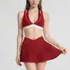 Conjunto de Shorts de Corrida Fitness Duas Peças Color Block com Listras Brancas, Sutiã Esportivo Decote Halter, Conjunto para Yoga