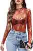 Blusa feminina de renda 2024, nova, manga comprida, gola transparente, perspectiva, blusa de renda floral. tiro real