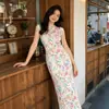 Vestido Largo sin Mangas de Color Artístico Retro para Verano 2026 con Pliegues, Elegante Vestido de Corte Entallado