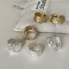 Anillo de Metal Geométrico con Textura Martillada para Mujer, Estilo Ins, Exagerado, Único, Moderno, de Moda