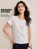 Tencel Lino de Alta Gama Básico Cómodo Transpirable Versátil Camiseta Blanca Manga Corta Color Sólido Top Capa Base Verano 2026