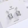Aretes de Tuerca para Mujer Estilo Coreano Estilo Mori Dulces y Hermosos Aretes Rectangulares de Cristal Blanco para Joyería Aretes de Tuerca