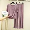 Conjunto de Pijama Fino de Modal para Mulheres, Camiseta de Manga Curta, Roupa de Casa, Conjunto Casual de Duas Peças Tamanho Grande, Estilo Preguiçoso