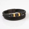 Moda de estilo europeo y americano retro creativo pulsera cilíndrica de acero inoxidable de doble capa moleteada de cuero pulsera tejida simple para hombre