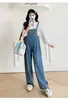 Roupa Pós-parto Primavera e Verão Macio Calça Jeans de Alça para Gestantes Cordão Camisa Básica Moda Conjunto de Duas Peças Calça Longa
