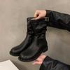 Botas de Media Caña Retro con Plataforma y Tacón Grueso para Mujer 2025 Nuevas Botas Individuales Botas Cortas Apiladas Otoño Invierno Botas Martin